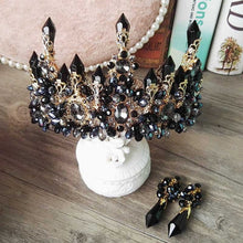 Load image into Gallery viewer, HIMSTORY Luxurious Handmade Black Crystal Wedding Hair Crown Queen Bridal Tiara Hair Accessories Women Jewelry Headwear
