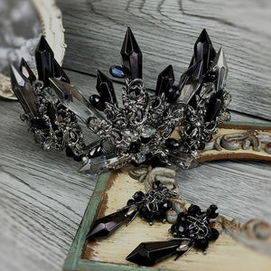 HIMSTORY Luxurious Handmade Black Crystal Wedding Hair Crown Queen Bridal Tiara Hair Accessories Women Jewelry Headwear