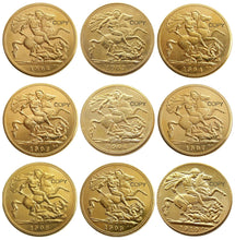 Load image into Gallery viewer, FULL SET (1902-1910) 9PCS KING EDWARD VII MATT PROOF GOLD PLATED 1 SOVEREIGN (1LSD) COPY COINS
