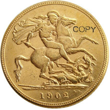Load image into Gallery viewer, FULL SET (1902-1910) 9PCS KING EDWARD VII MATT PROOF GOLD PLATED 1 SOVEREIGN (1LSD) COPY COINS
