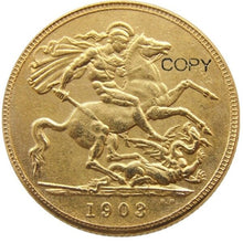 Load image into Gallery viewer, FULL SET (1902-1910) 9PCS KING EDWARD VII MATT PROOF GOLD PLATED 1 SOVEREIGN (1LSD) COPY COINS
