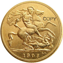 Load image into Gallery viewer, FULL SET (1902-1910) 9PCS KING EDWARD VII MATT PROOF GOLD PLATED 1 SOVEREIGN (1LSD) COPY COINS
